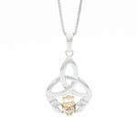 Gold & Silver Claddagh Trinity Knot Pendant Adorned With Diamond