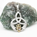 Gold & Silver Claddagh Trinity Knot Pendant Adorned With Diamond