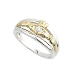 Ladies Gold And Silver Diamond Claddagh Ring