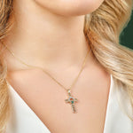Gold Celtic Cross Claddagh Necklace With Emerald & Diamonds