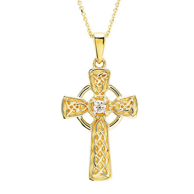 Gold Celtic Cross Necklace with Lab Diamond