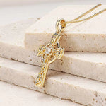 Gold Celtic Cross Necklace with Lab Diamond