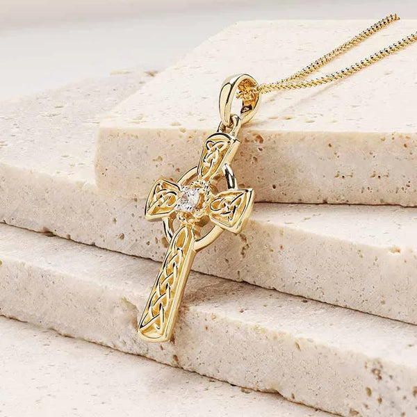 Gold Celtic Cross Necklace with Lab Diamond