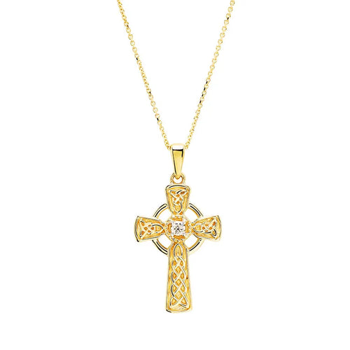 Gold Celtic Cross Necklace with Lab Diamond