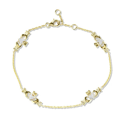 Gold Claddagh Bracelet With Lab Diamonds
