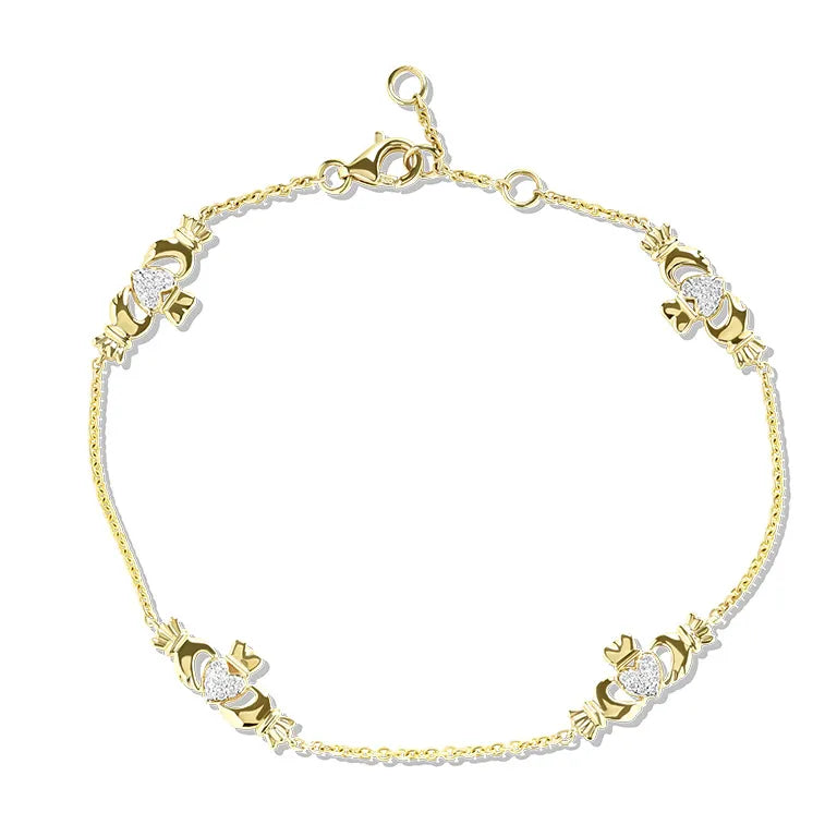 Gold Claddagh Bracelet With Lab Diamonds