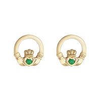 Gold Claddagh Earrings With Green Cubic Zirconia