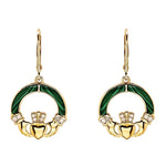 Gold Claddagh Earrings With Malachite & Lab Diamonds