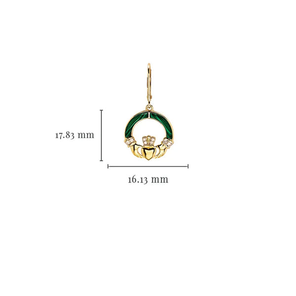 Gold Claddagh Earrings With Malachite & Lab Diamonds