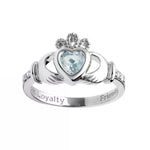 Yellow or White Gold Claddagh Birthstone Ring