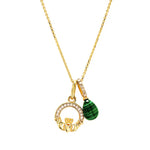 Gold Claddagh Necklace with Lab-Diamonds and Malachite