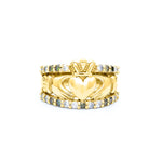 Claddagh Ring With White And Green Diamonds