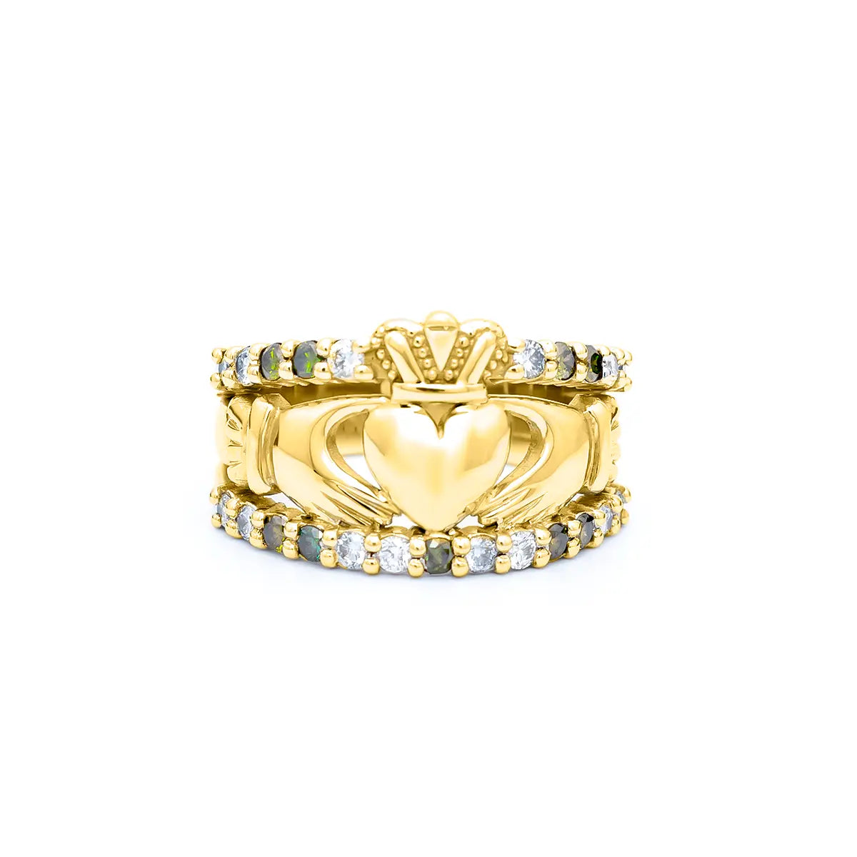 Claddagh Ring With White And Green Diamonds – view 7
