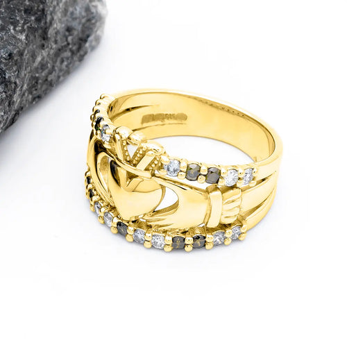Claddagh Ring With White And Green Diamonds