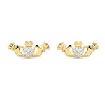 Gold Claddagh Stud Earrings With Lab Diamonds