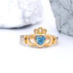 Yellow or White Gold Claddagh Birthstone Ring