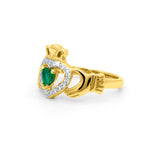 Heartshape Emerald and Diamond Irish Claddagh Ring