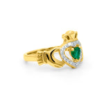 Heartshape Emerald and Diamond Irish Claddagh Ring