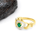 Heartshape Emerald and Diamond Irish Claddagh Ring