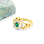 Heartshape Emerald and Diamond Irish Claddagh Ring