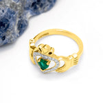 Heartshape Emerald and Diamond Irish Claddagh Ring