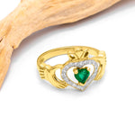 Heartshape Emerald and Diamond Irish Claddagh Ring