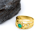 Emerald and Diamond Wide-Band Claddagh Ring