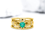 Emerald and Diamond Wide-Band Claddagh Ring