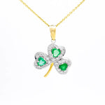 Gold Heartshaped Emerald And Diamond Shamrock Pendant