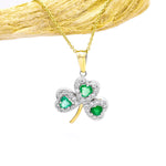 Gold Heartshaped Emerald And Diamond Shamrock Pendant