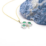 Gold Heartshaped Emerald And Diamond Shamrock Pendant