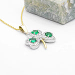 Gold Heartshaped Emerald And Diamond Shamrock Pendant