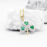 Gold Heartshaped Emerald And Diamond Shamrock Pendant