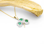 Gold Heartshaped Emerald And Diamond Shamrock Pendant