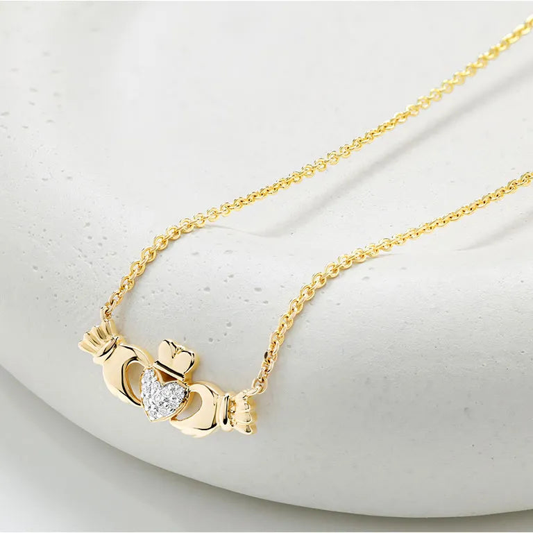 Gold Lab Diamond Claddagh Necklace – view 2