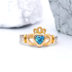 Yellow or White Gold Claddagh Birthstone Ring