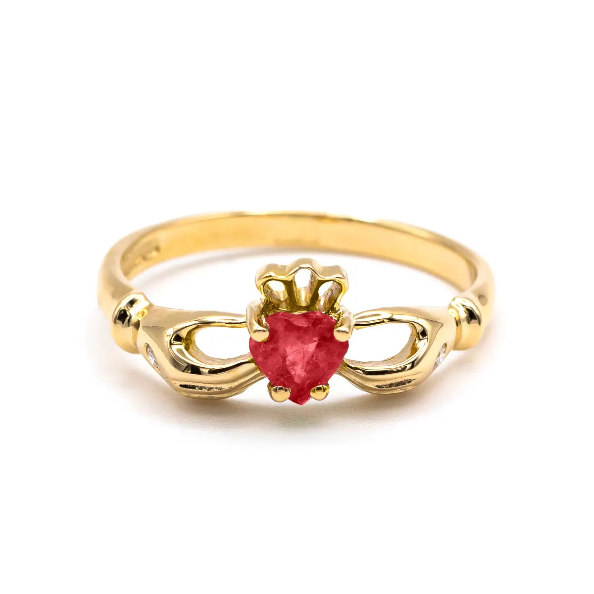 Irish Claddagh Ring With Heartshaped Precious Gemstone – view 3