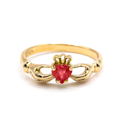 Irish Claddagh Ring With Heartshaped Precious Gemstone