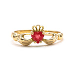 Irish Claddagh Ring With Heartshaped Precious Gemstone