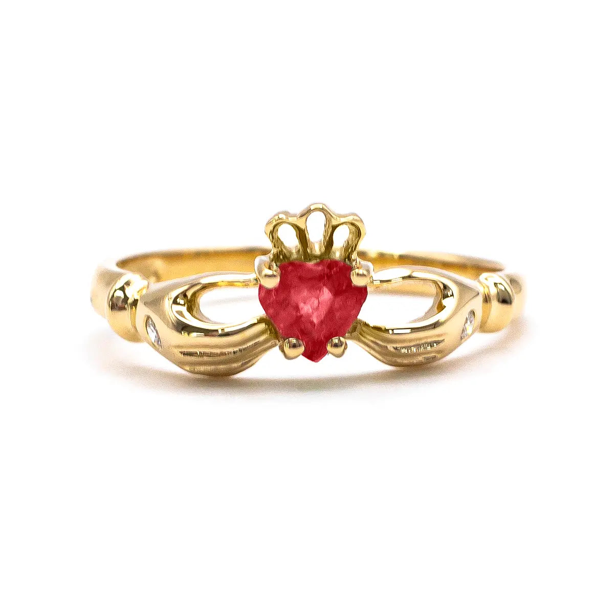 Irish Claddagh Ring With Heartshaped Precious Gemstone
