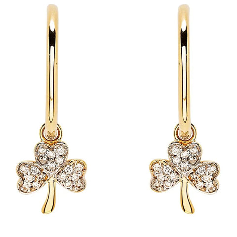 Gold Shamrock Earrings With Lab-Diamonds