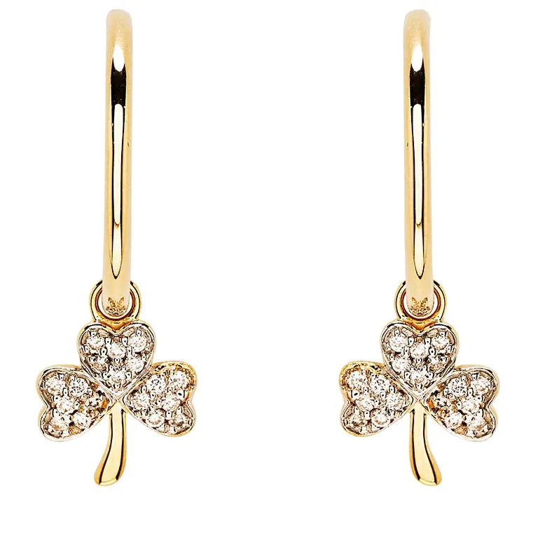 Gold Shamrock Earrings With Lab-Diamonds
