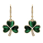 Gold Shamrock Earrings with Lab-Diamonds and Malachite