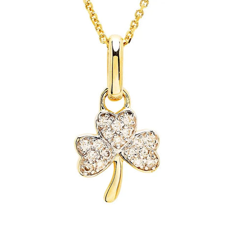 Gold Shamrock Necklace With Lab-Diamonds