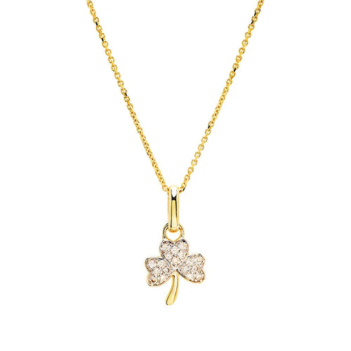 Gold Shamrock Necklace With Lab-Diamonds