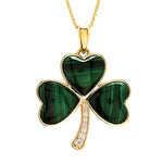 Large Gold Shamrock Pendant with Lab-Diamonds and Malachite
