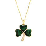 Large Gold Shamrock Pendant with Lab-Diamonds and Malachite