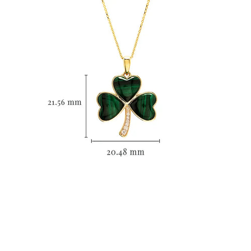 Large Gold Shamrock Pendant with Lab-Diamonds and Malachite