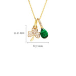 Gold Shamrock Necklace with Lab-Diamonds and Malachite