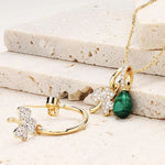 Gold Shamrock Necklace with Lab-Diamonds and Malachite